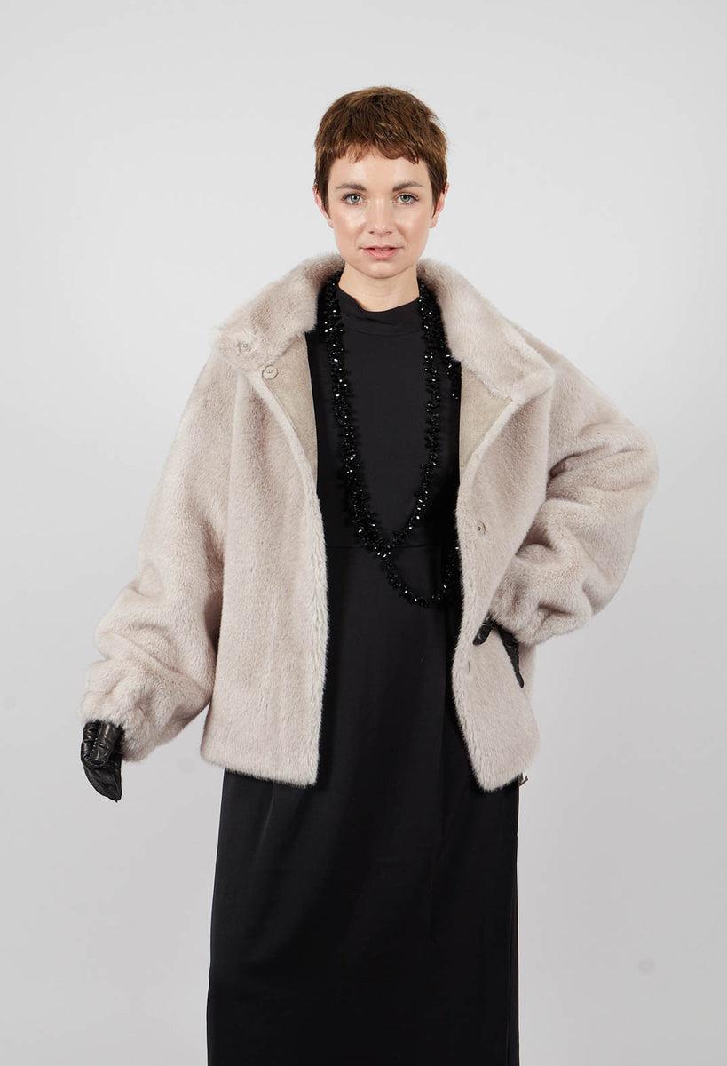 Artico Faux Fur Jacket with High Neck in Grey | Olivia May