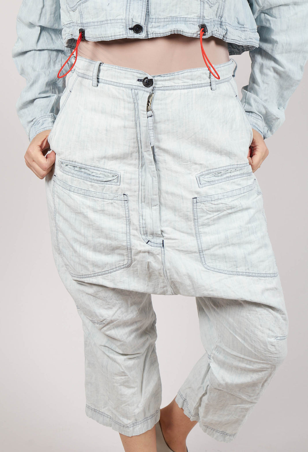 Drop-Crotch Straight Leg Jeans in Bleachwash
