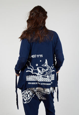 Lightweight Cardigan in Navy Offwhite