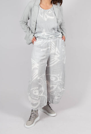 Linen Balloon Trousers in Grey Print