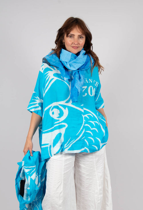 Linen Oversized Top in Malibu Print