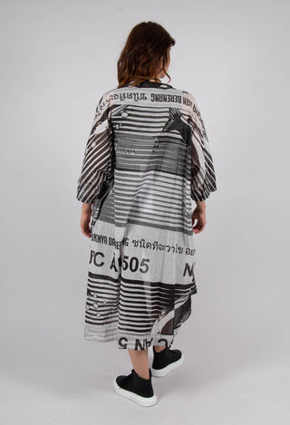 Oversized Lightweight Shirt Dress in Black Print