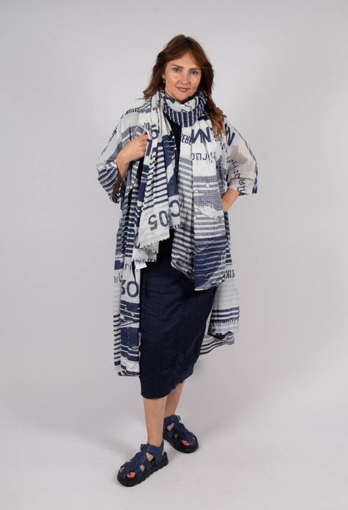 Oversized Lightweight Shirt Dress in Navy Print