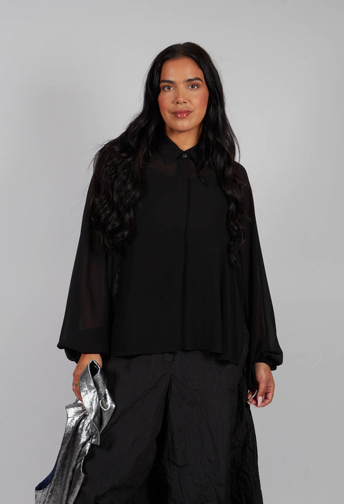 Aysmmetric Shirt in Georgette Black
