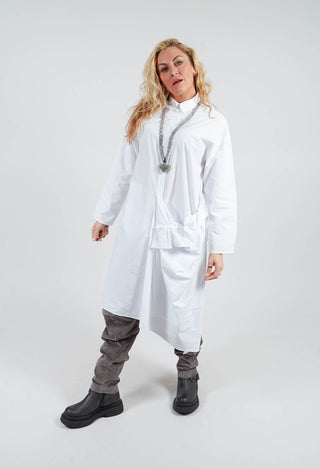 Long Shirt with Ruffles in White