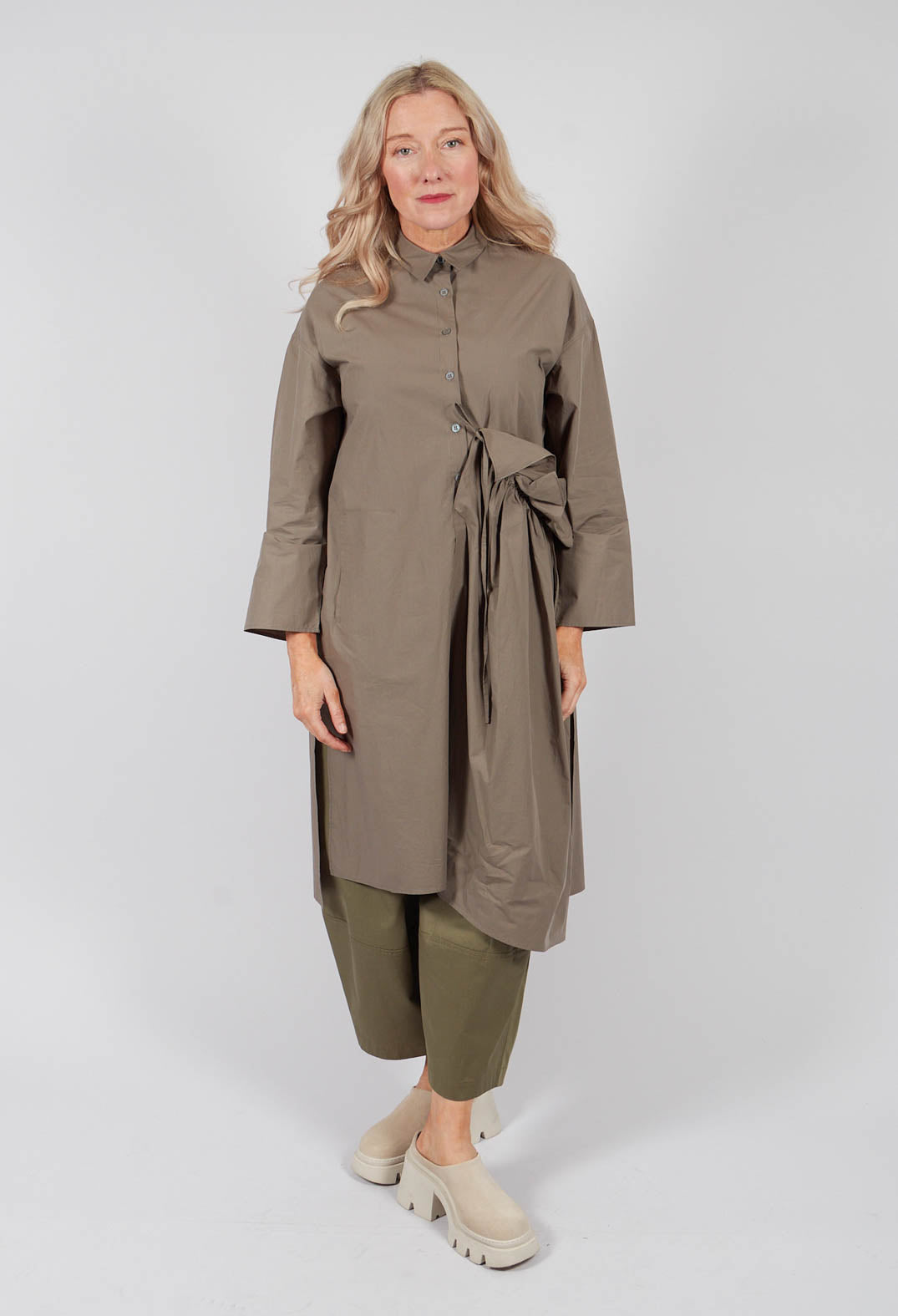 Long Shirt with Ruffles in Khaki