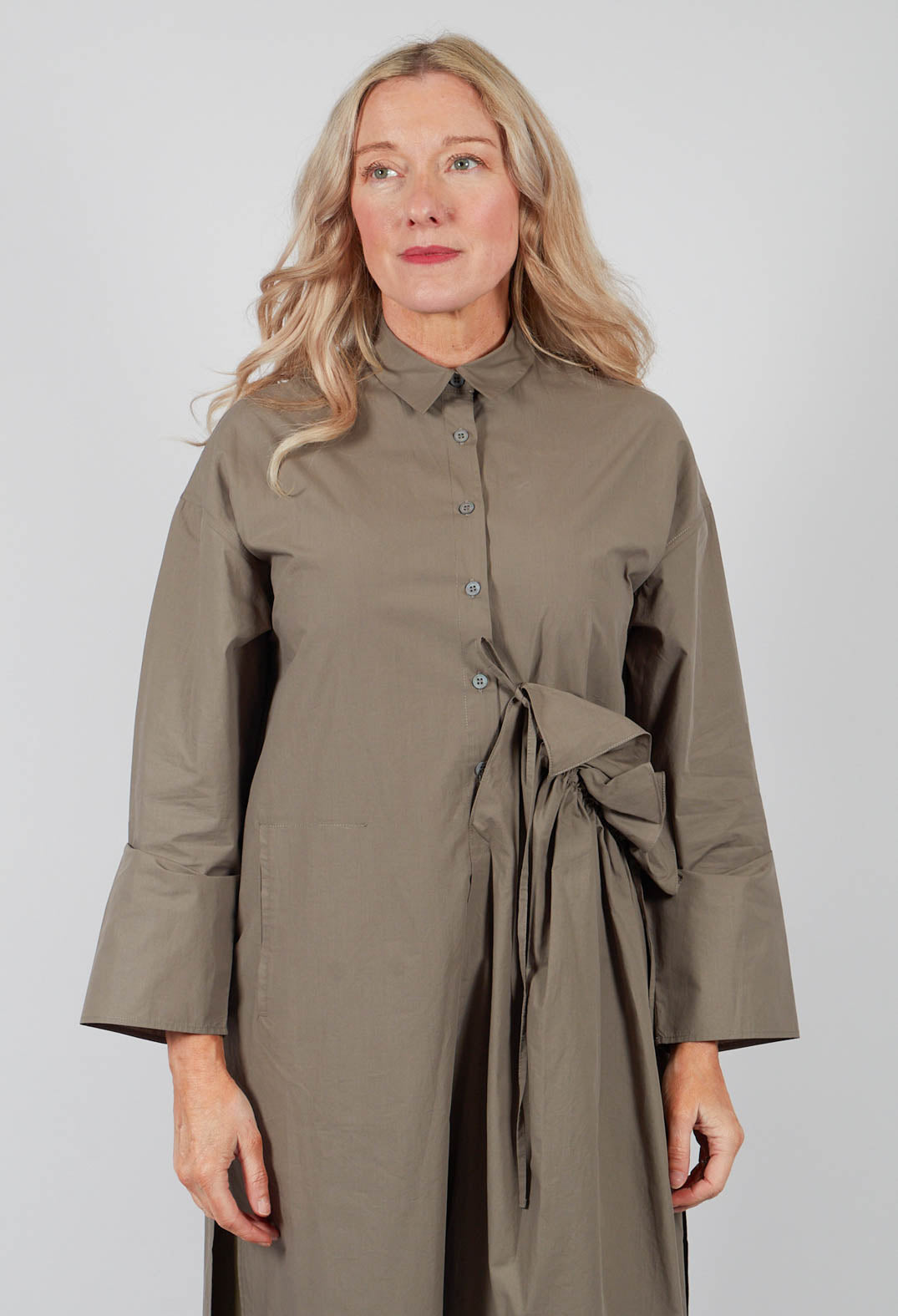 Long Shirt with Ruffles in Khaki