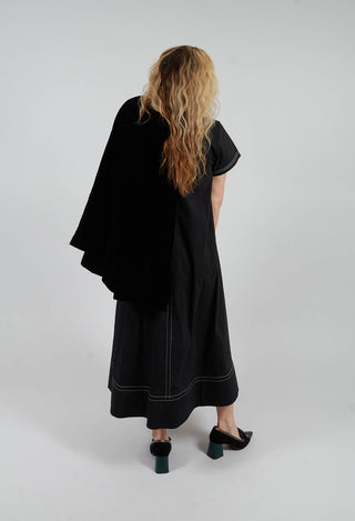Contrast Stitch Detail Long Dress in Black