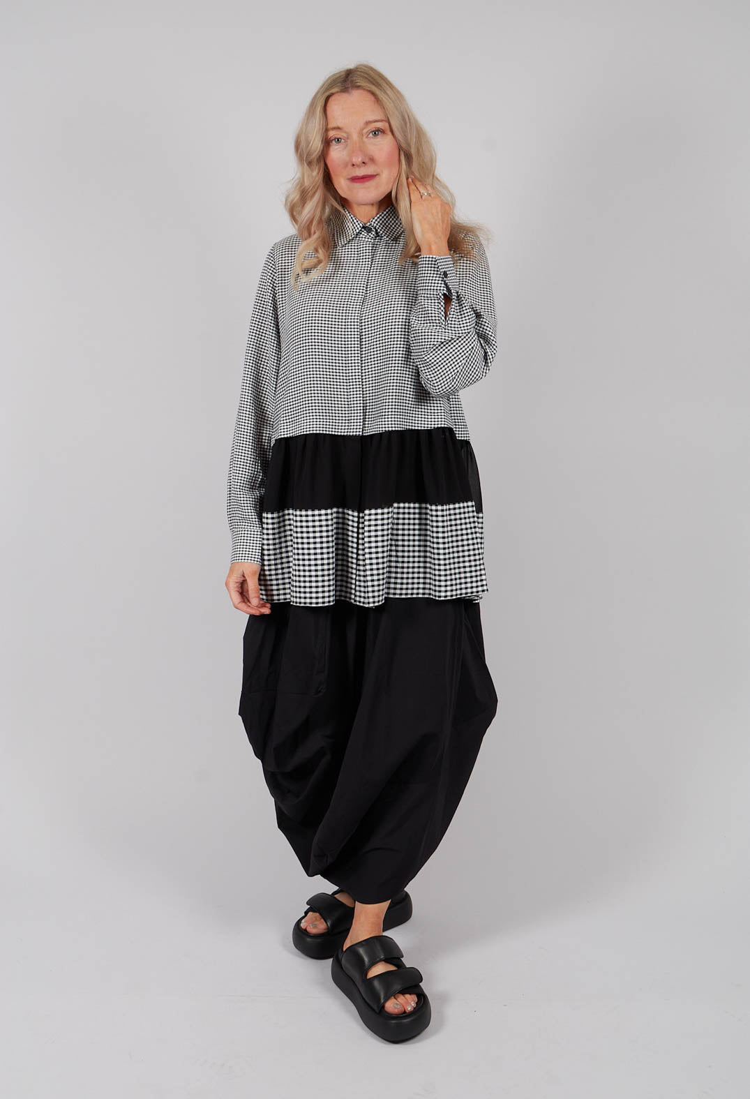 Pleated Hem Shirt in Black and White