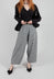 Wide Leg Checked Trouser in Black and White