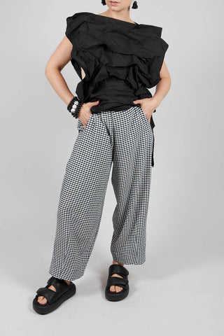 Wide Leg Checked Trouser in Black and White