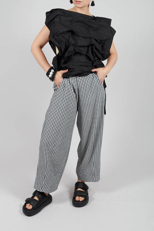 Wide Leg Checked Trouser in Black and White