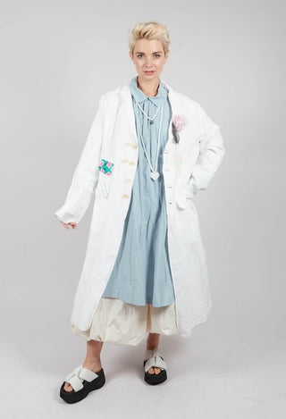 Longline Patch Pocket Coat in Original White Stripe