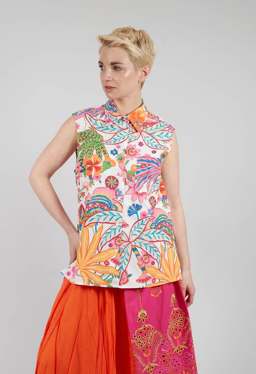 Rumba Sleeveless Printed Shirt in White