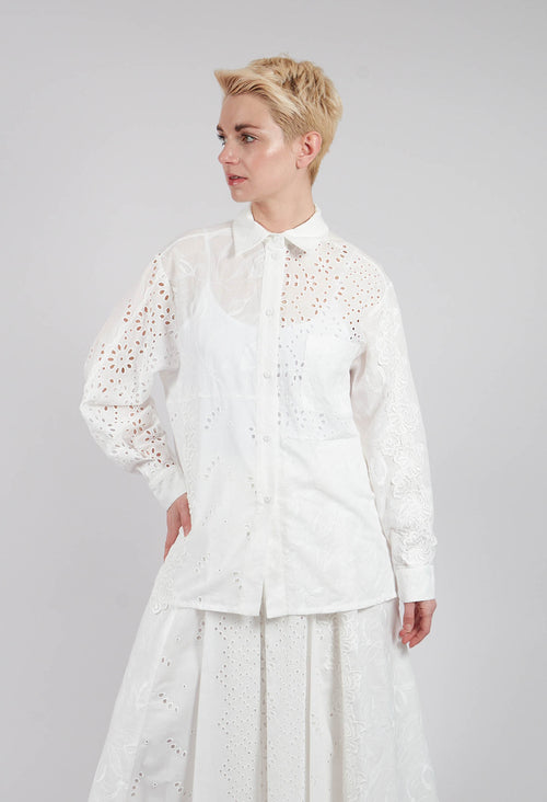 Patchwork Sangallo Embroidery Shirt in White