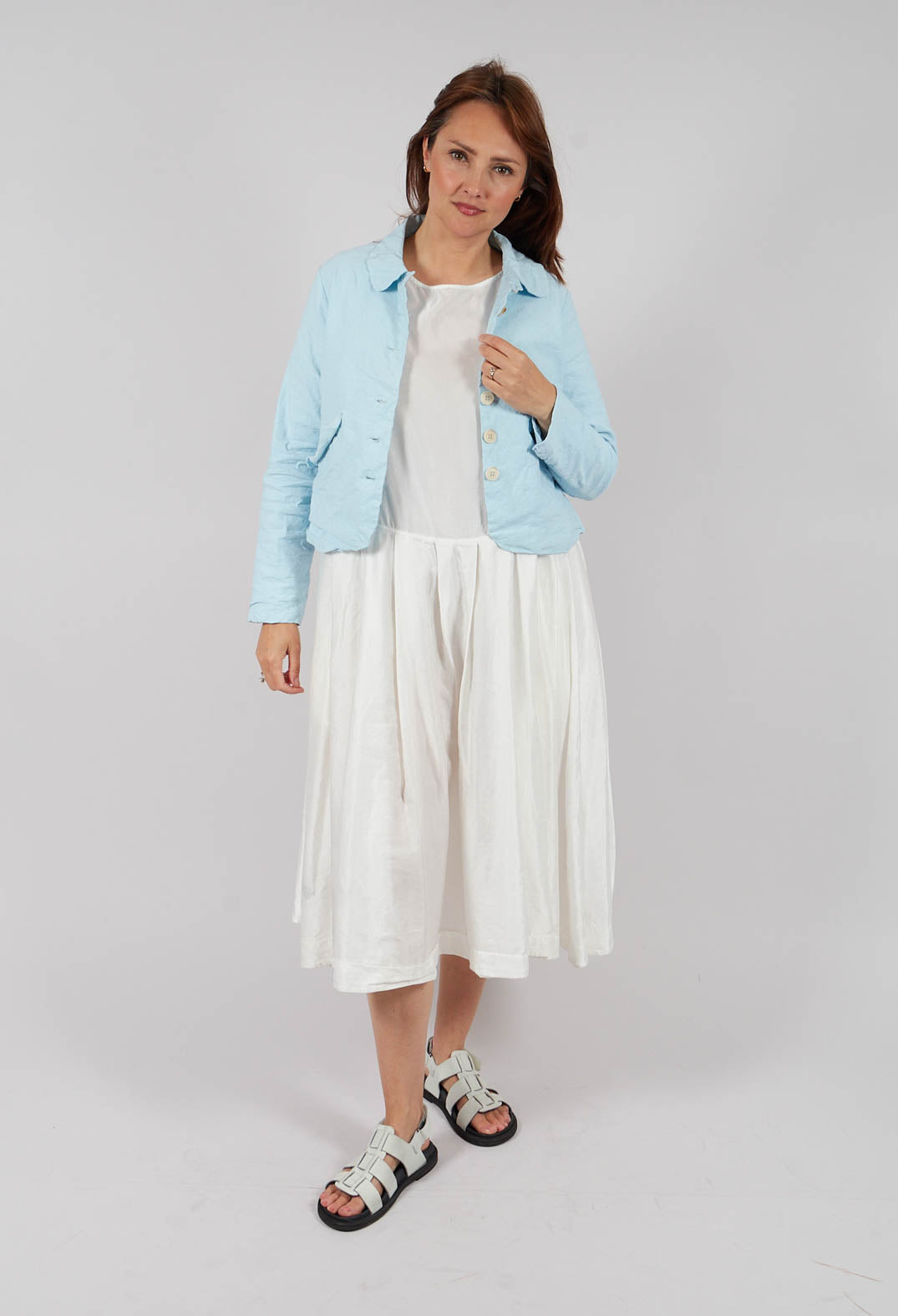 Sleeveless Pleated Dress SC in Milk