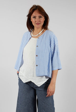Button Through Check Blouse in Sky
