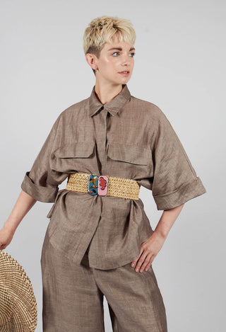 Linen Blend Shirt with Large Pockets in Marmotta