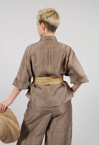Linen Blend Shirt with Large Pockets in Marmotta