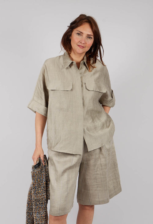 Linen Blend Shirt with Large Pockets in Naturale