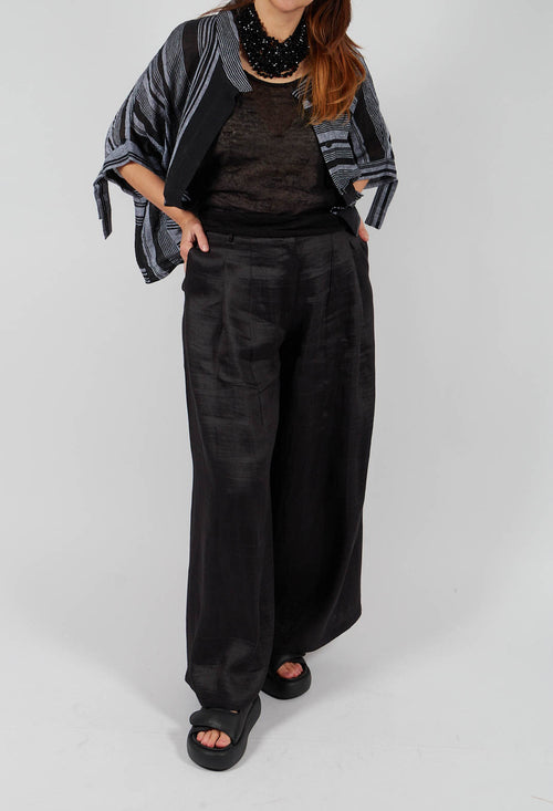Wide Leg Plain Trousers in Nero
