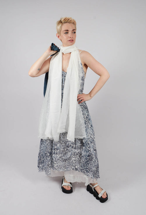 Long Dress with Asymmetric Hem in Antique White Print