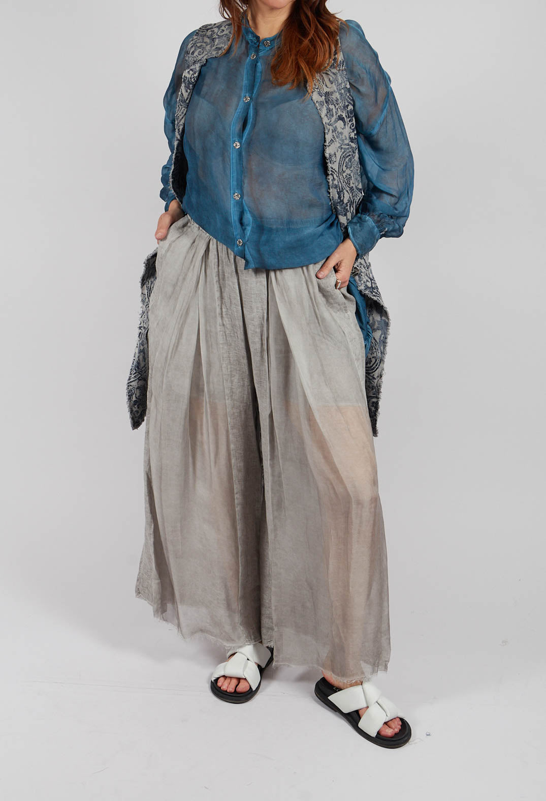 Linen Palazzo Trousers in Grey Shadow