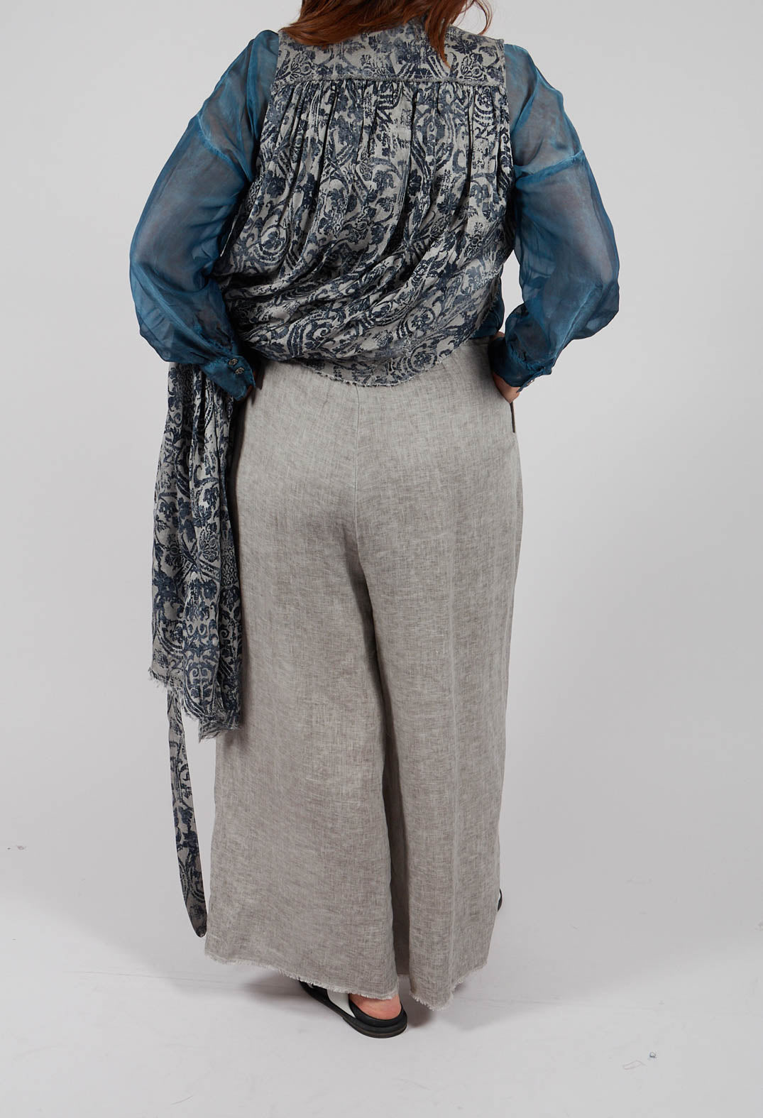 Linen Palazzo Trousers in Grey Shadow