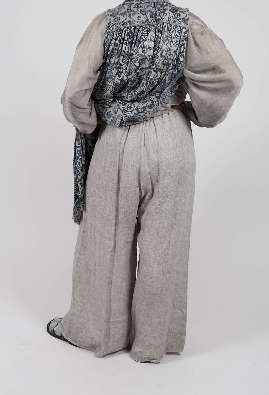 Linen Palazzo Trousers in Grey Shadow