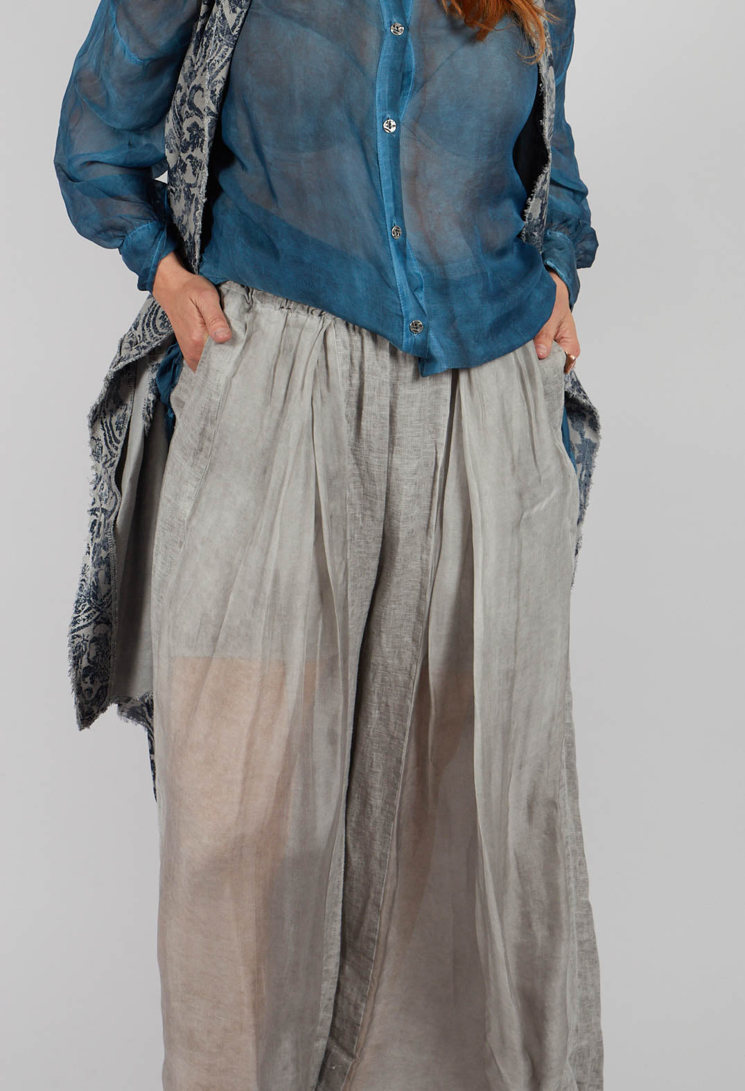 Linen Palazzo Trousers in Grey Shadow