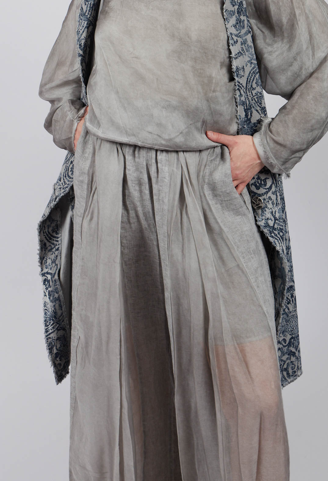 Linen Palazzo Trousers in Grey Shadow