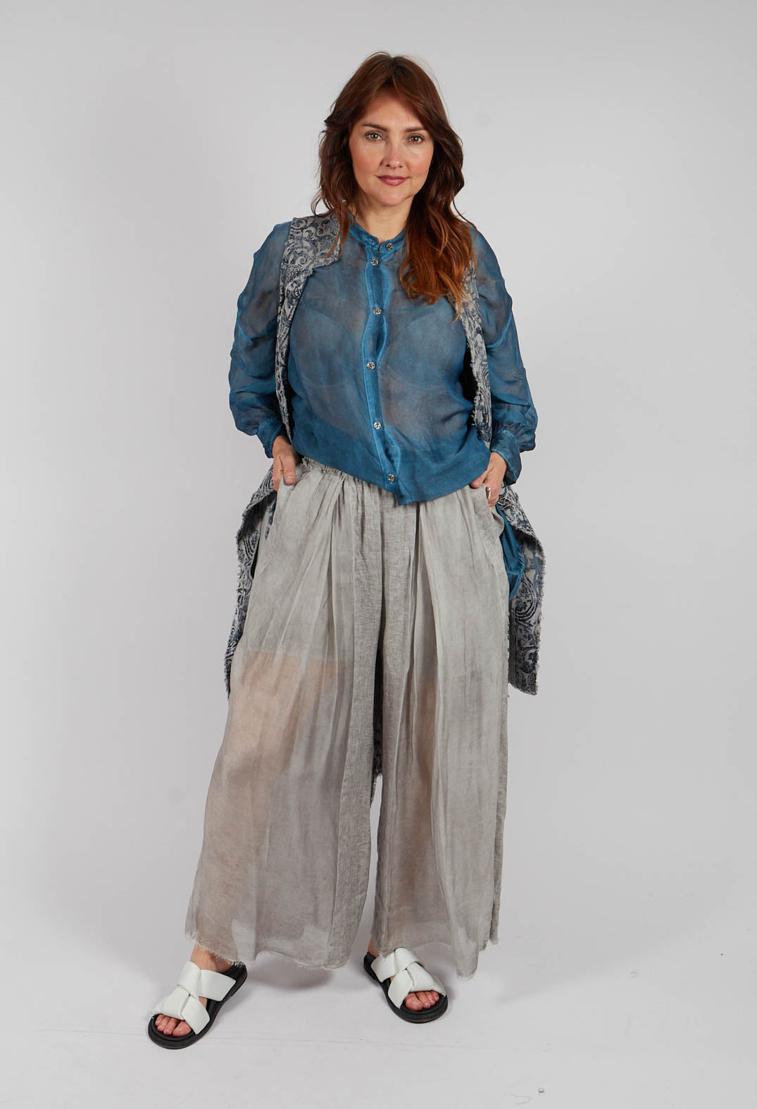 Linen Palazzo Trousers in Grey Shadow