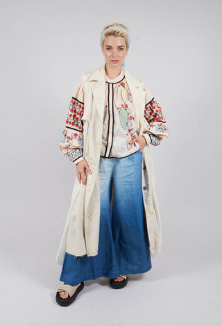 Long Jacquard Gilet in Antique White