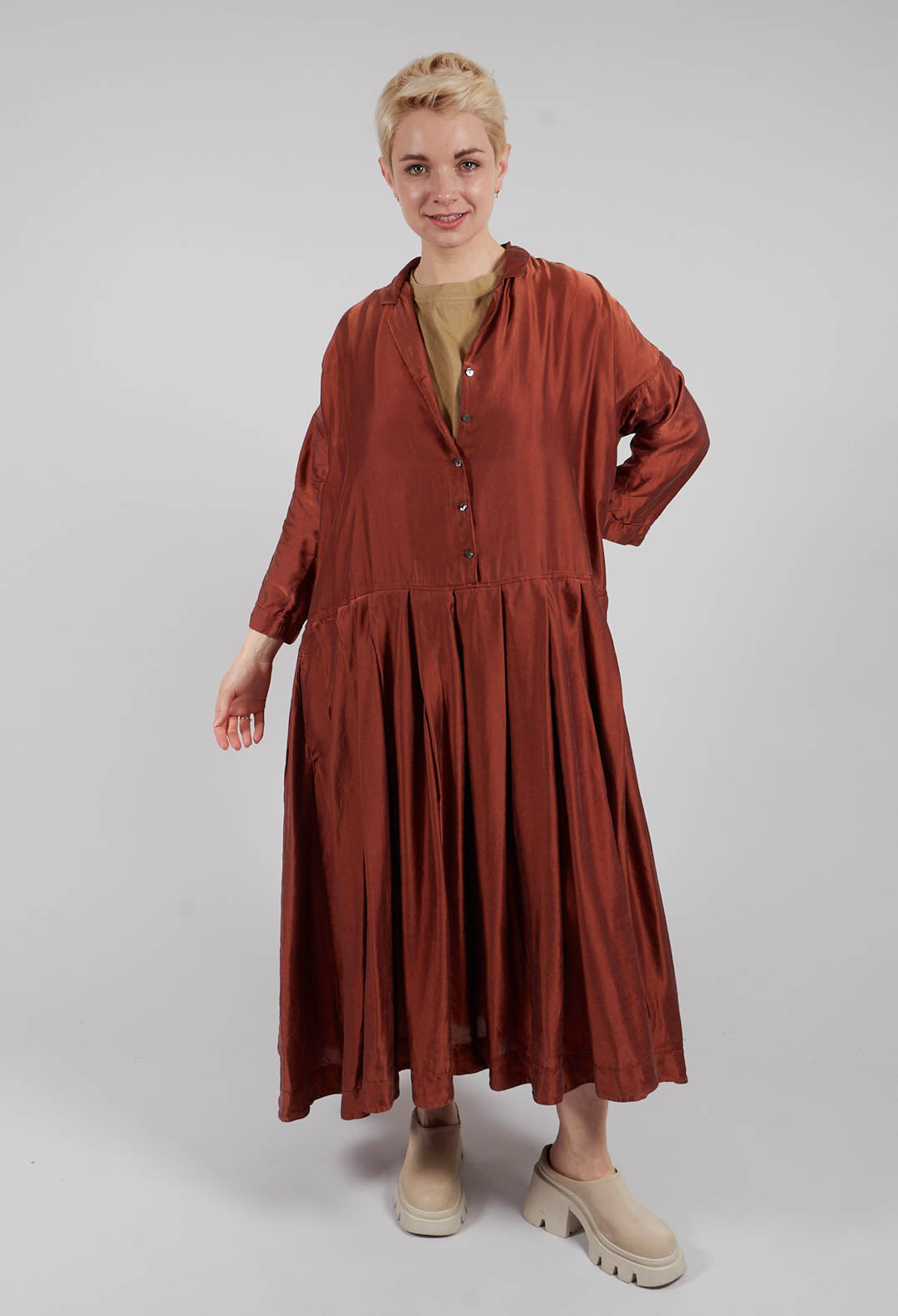 Pleated Collar Dress SC in Coral