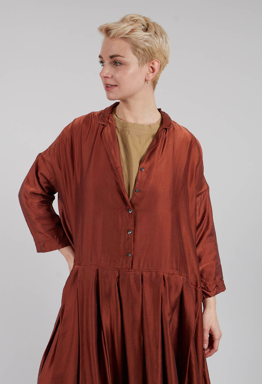 Pleated Collar Dress SC in Coral