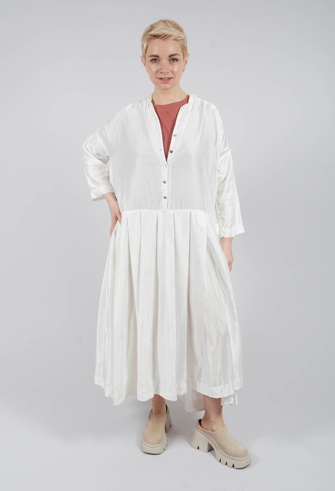 Pleated Collar Dress SC in Milk