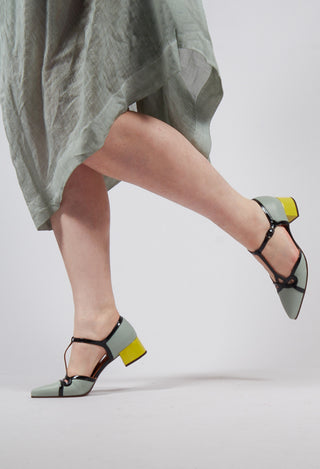 Janey T-Bar Pointed Mid Heel in Jade