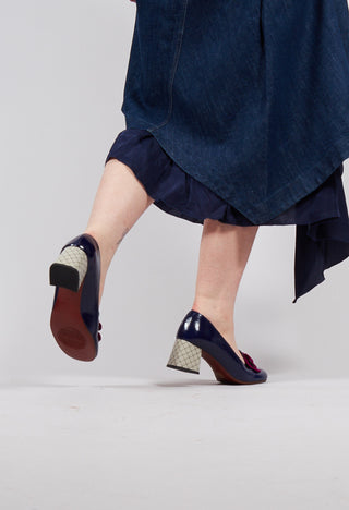 Mukai Flower Block Heel in Navy