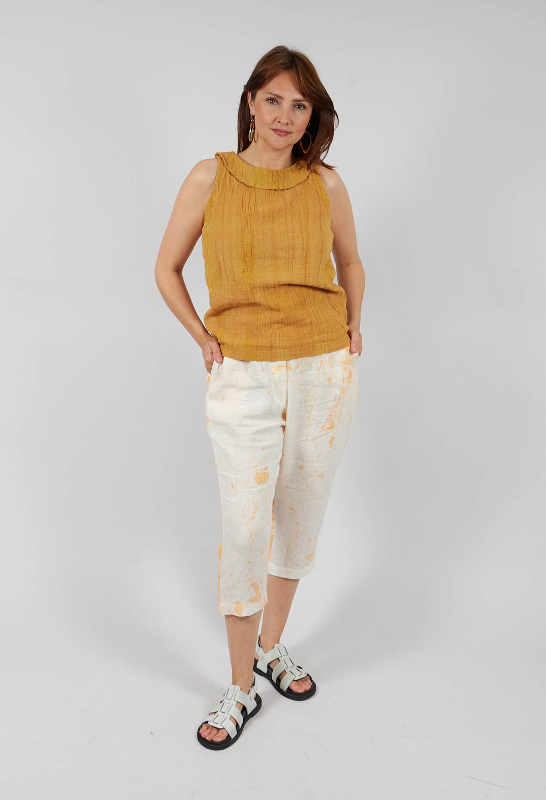 Cropped Linen Trousers in Orange Dye