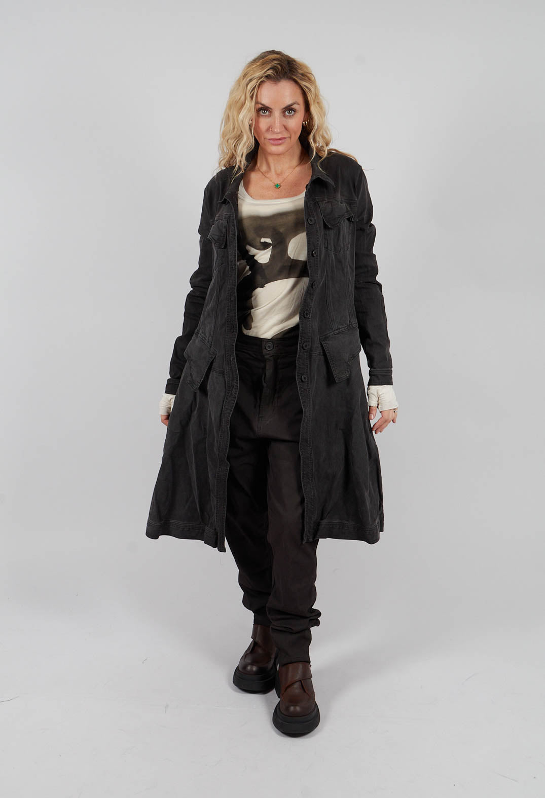 Coat with Frilled Hem in Turf Wash - 1031206