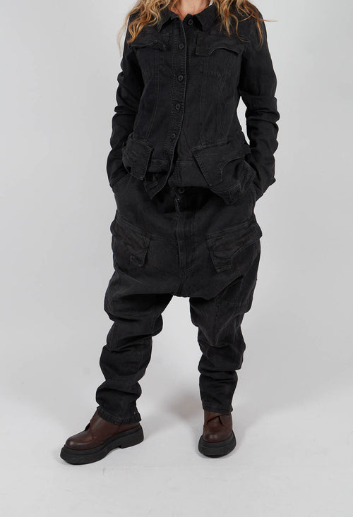 PRE-ORDER - Drop Crotch Trousers with Pockets in Turf Black - 1030107