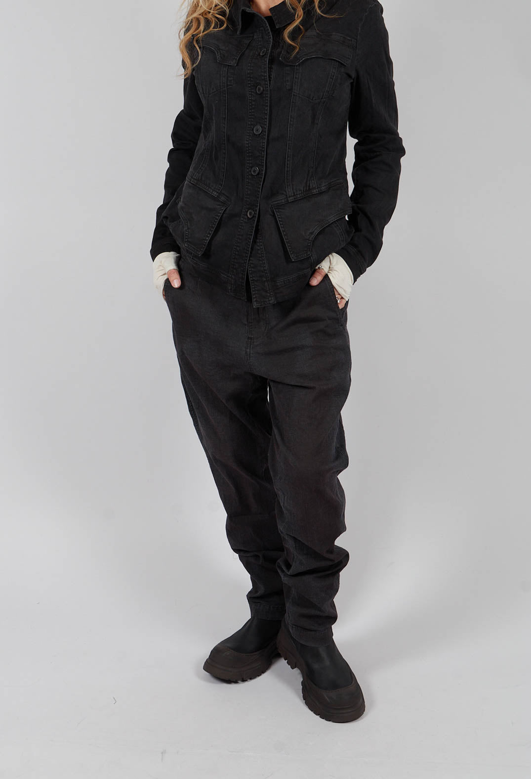 Slim Leg Trousers with Belt in Turf Black - 1070101