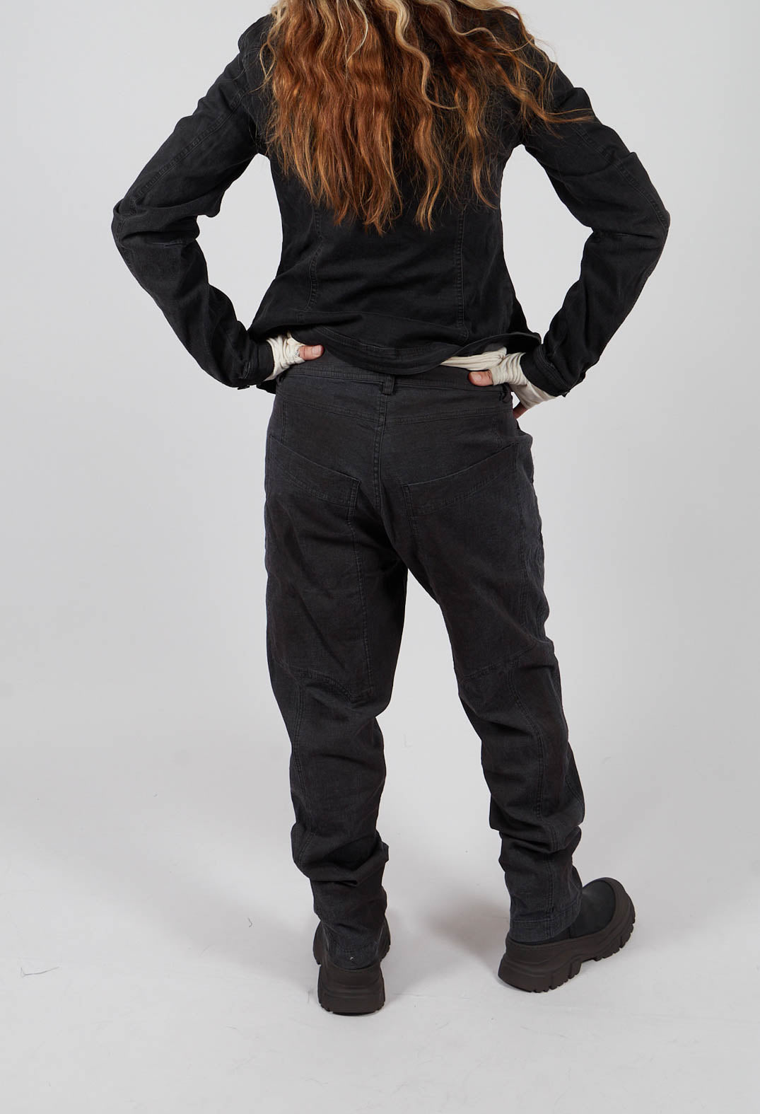 Slim Leg Trousers with Belt in Turf Black - 1070101