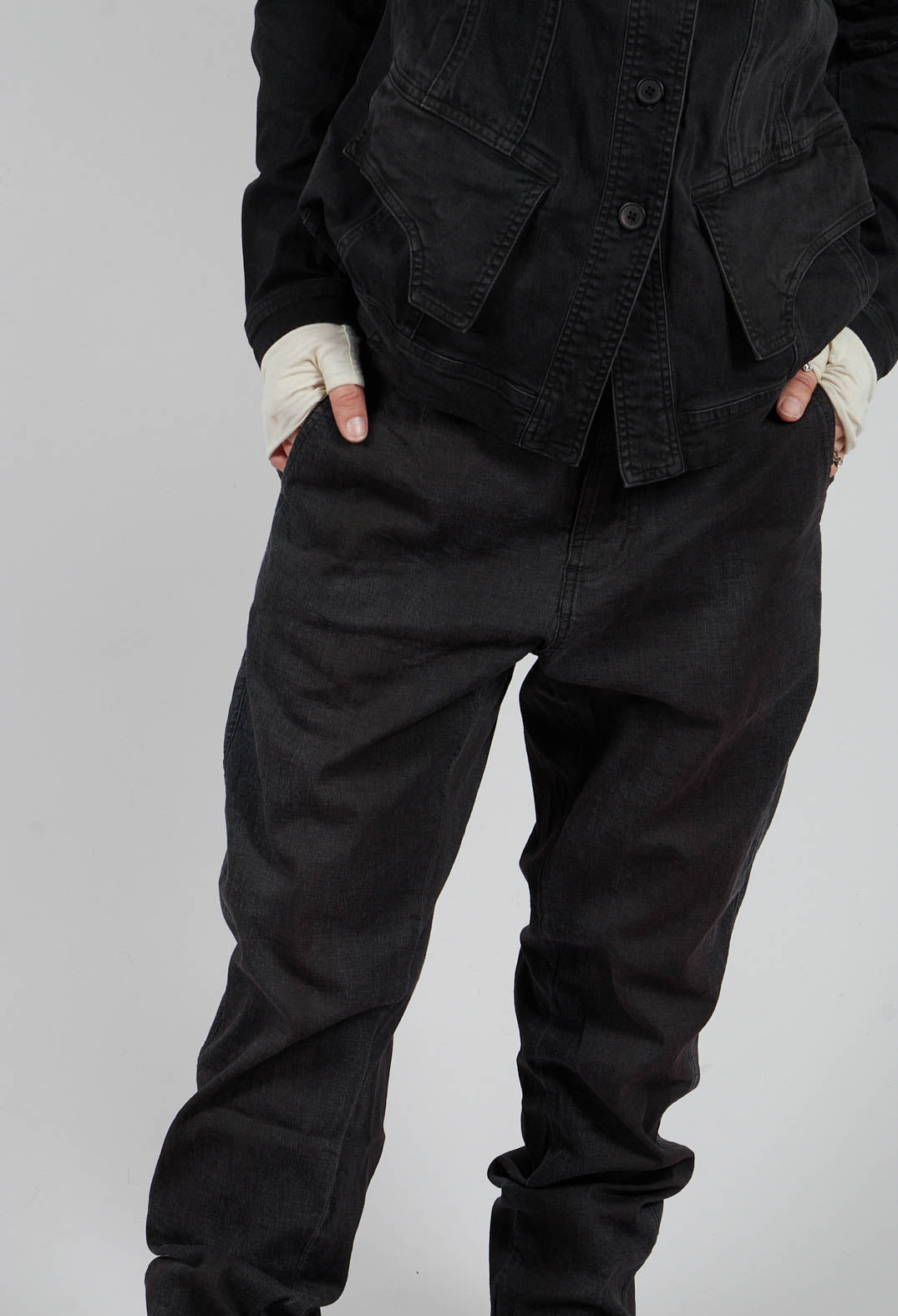 Slim Leg Trousers with Belt in Turf Black - 1070101