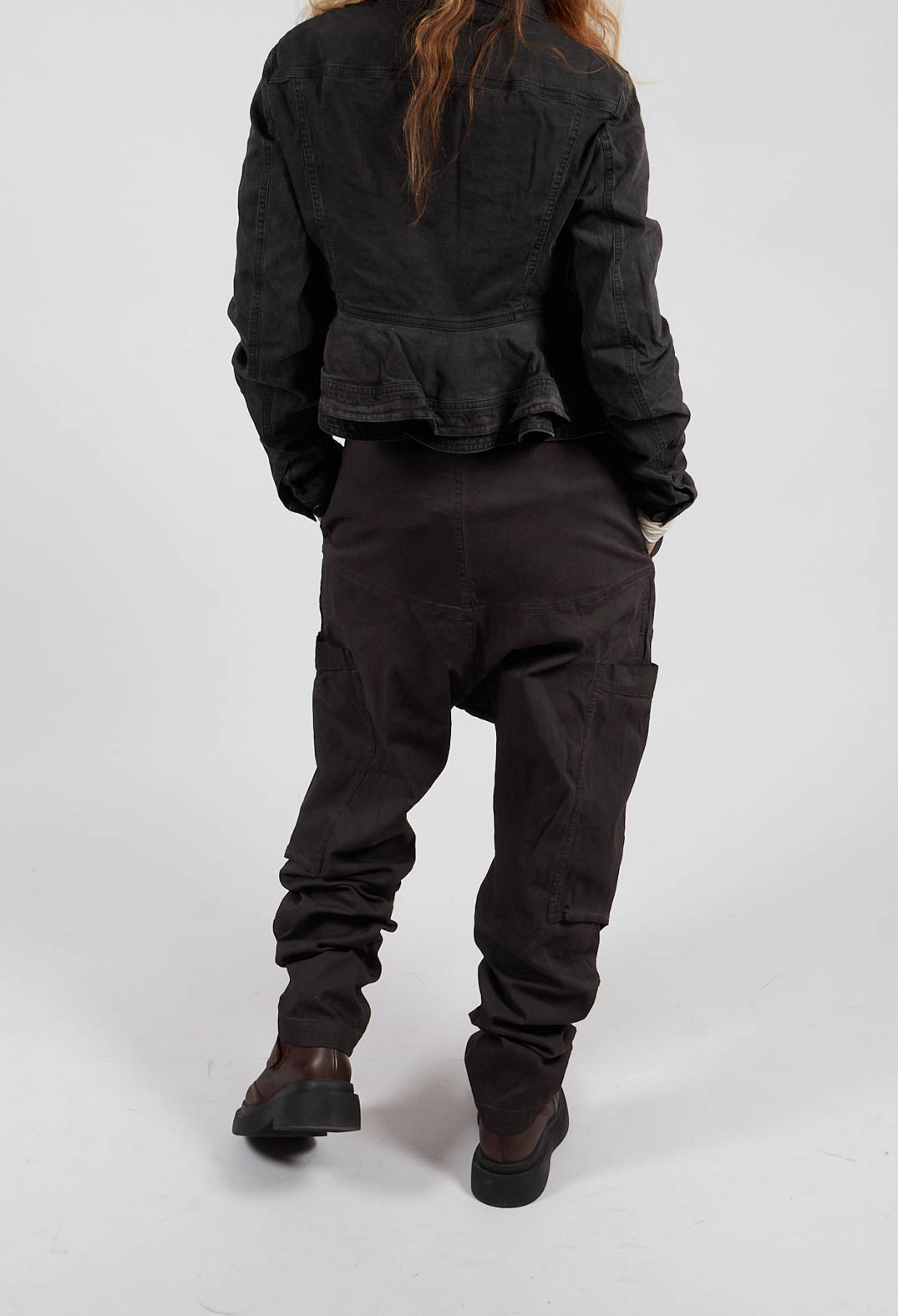 Drop Crotch Trousers with Belt in Turf Wash - 1070103