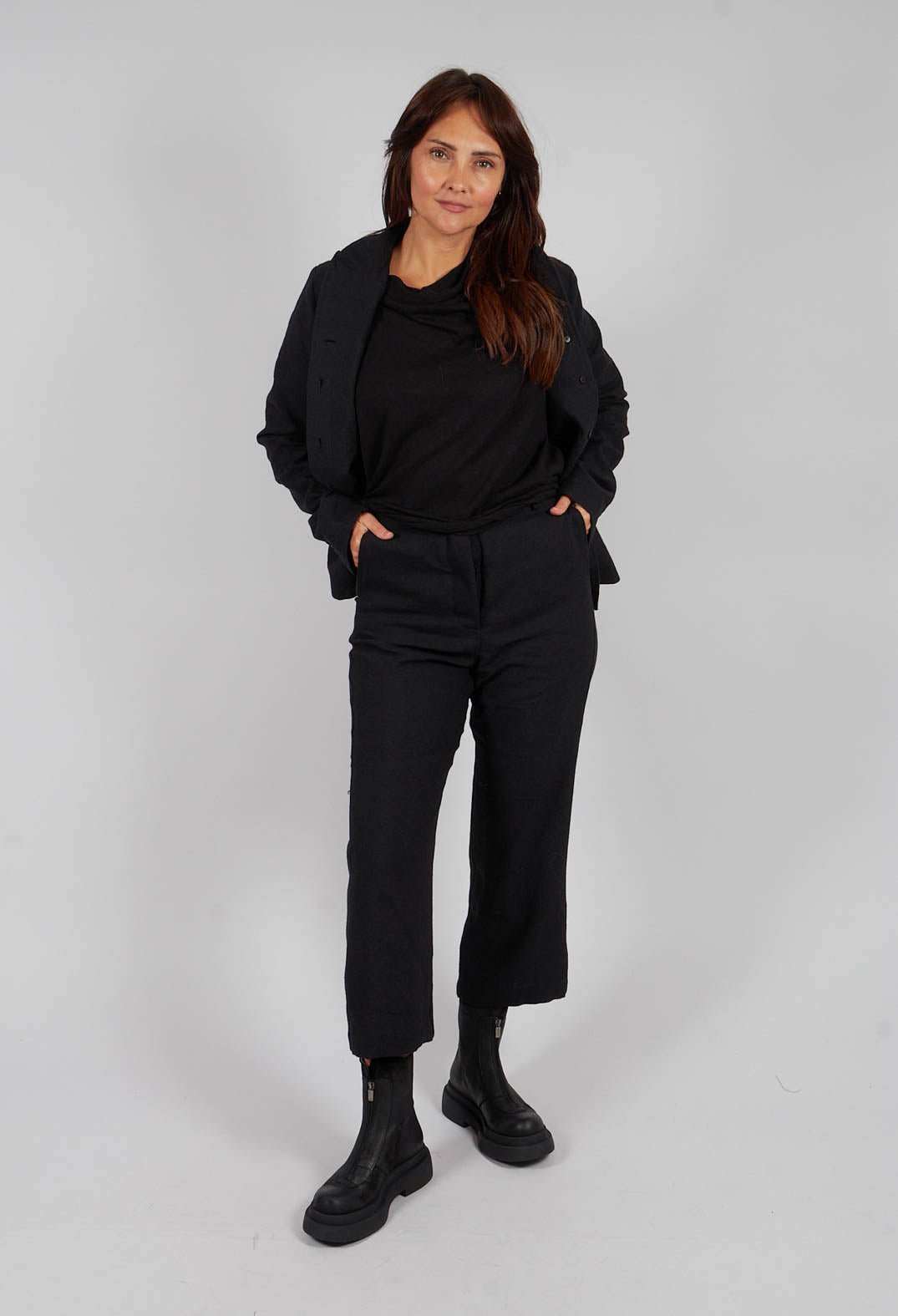 Straight Leg Trousers with Belt in Black - 1190104
