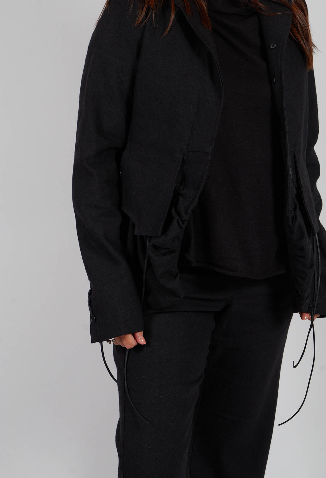 Tailored Jacket with Drawstring Pockets in Black - 1191105