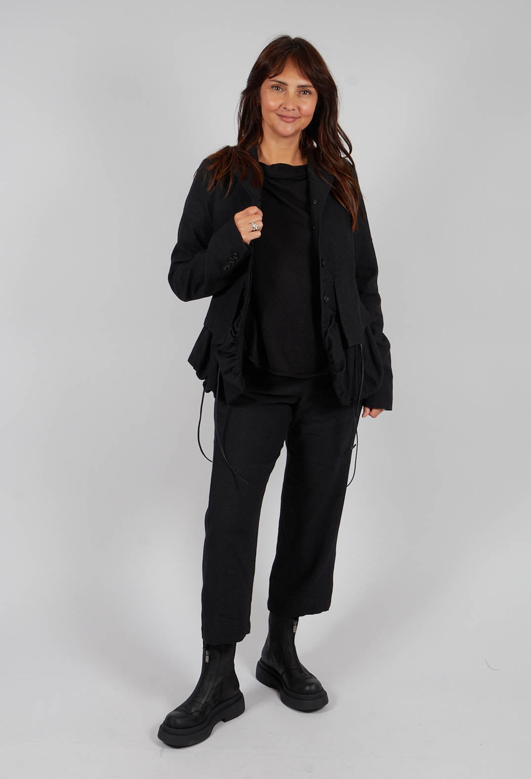 Tailored Jacket with Drawstring Pockets in Black - 1191105