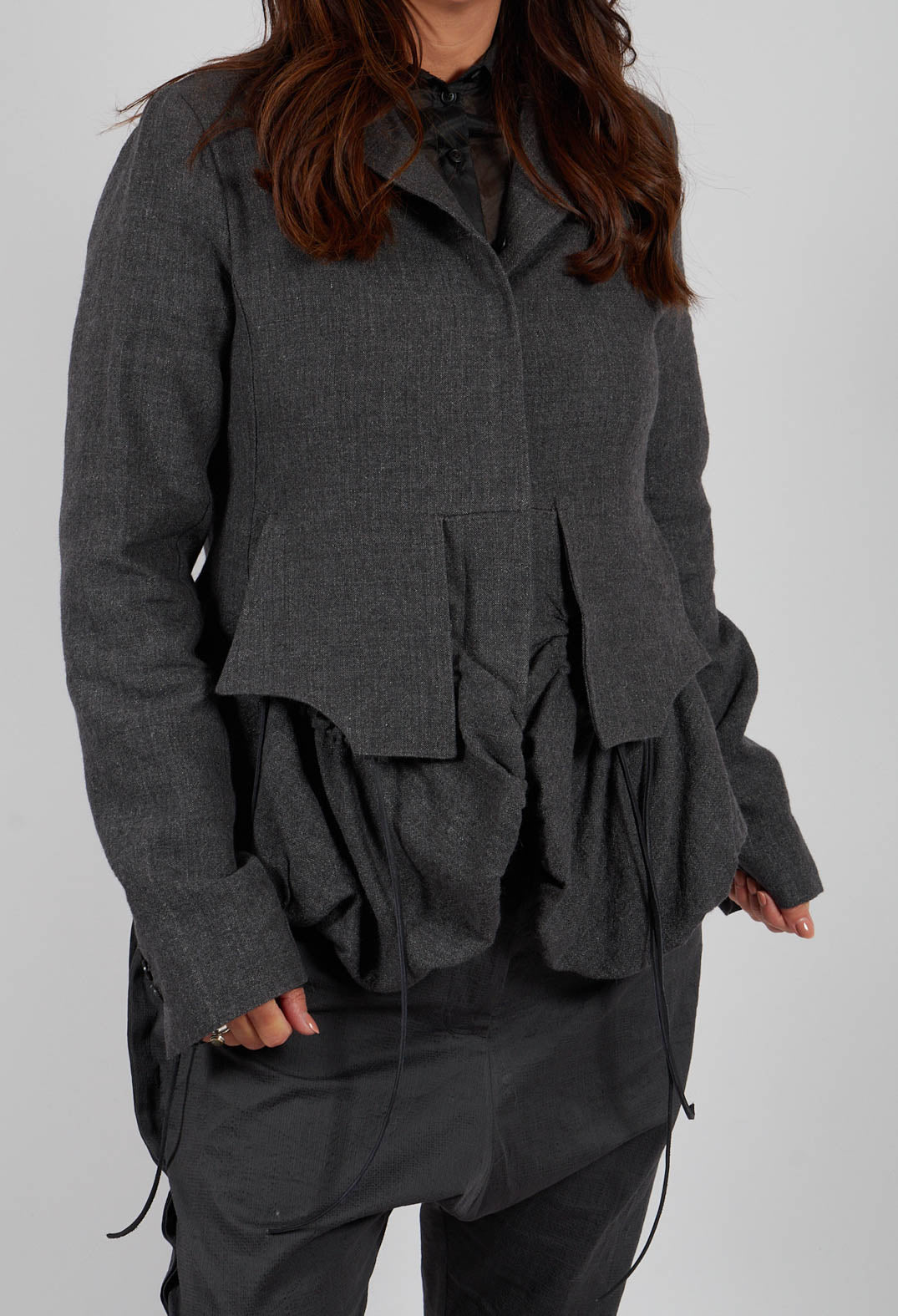 Tailored Jacket with Drawstring Pockets in Swamp Mel - 1191105
