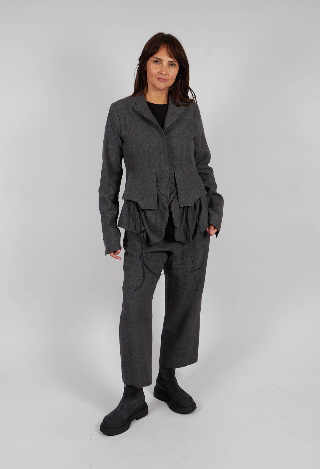 Tailored Jacket with Drawstring Pockets in Swamp Mel - 1191105